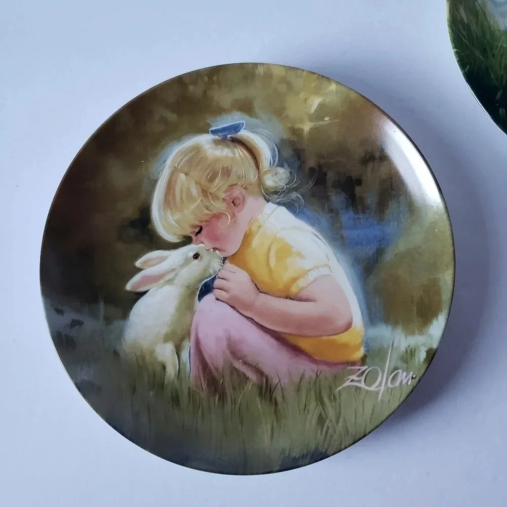 Vintage Donald Zolan plates set of 3 making a friends